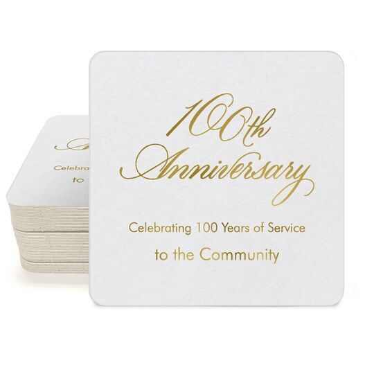 Elegant 100th Anniversary Square Coasters